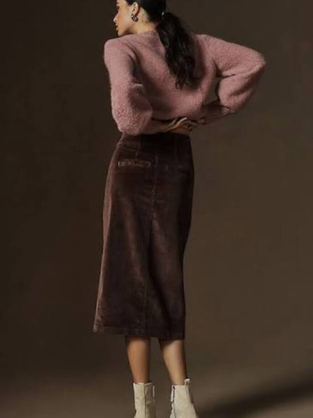 NWT Anthropologie PIlcro Double Waist Corduroy Midi Skirt, Front Slit - Picture 2 of 10